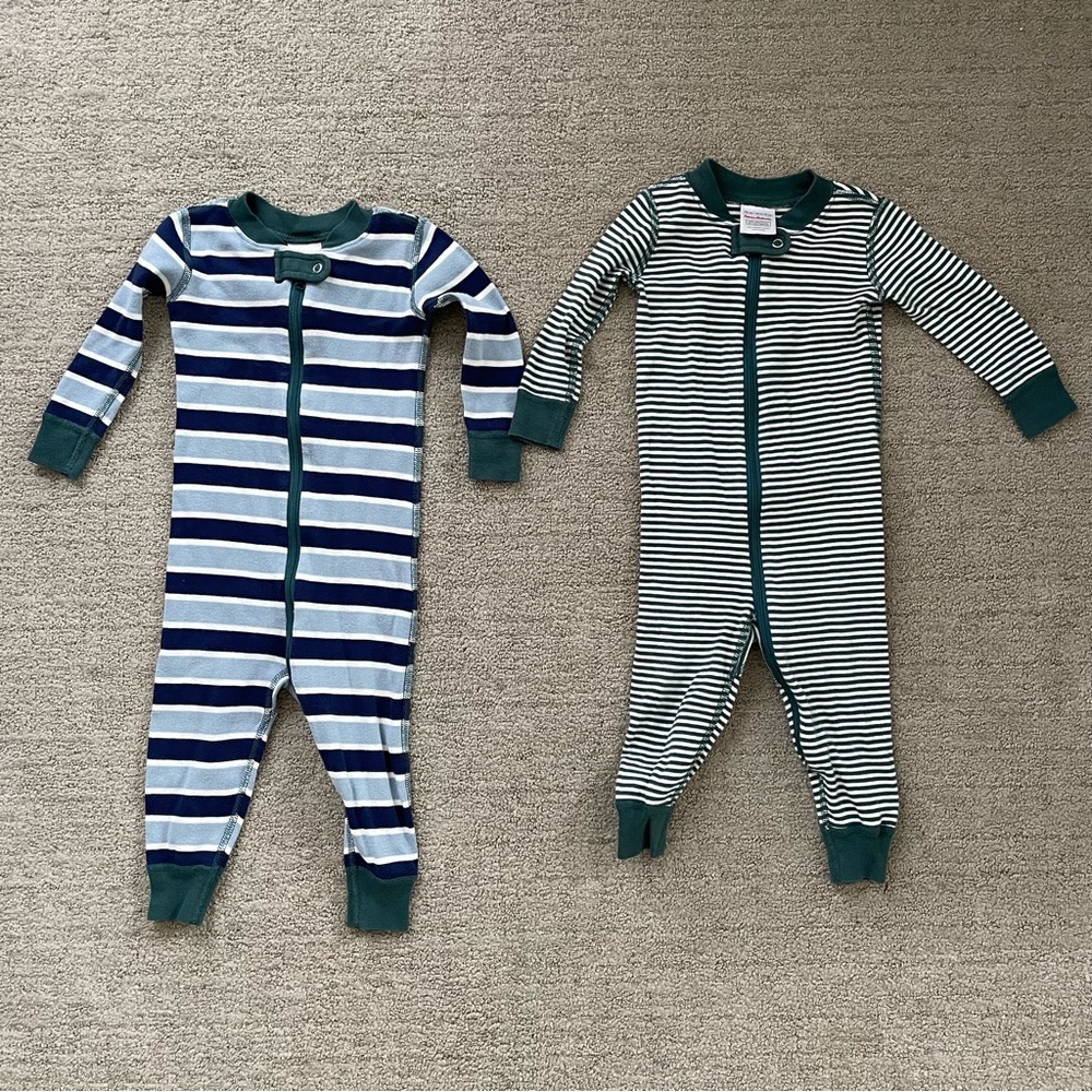 Hanna Andersson Baby Zip Sleeper Bundle, 12-18m, Navy Blue Juniper Green, Stripe